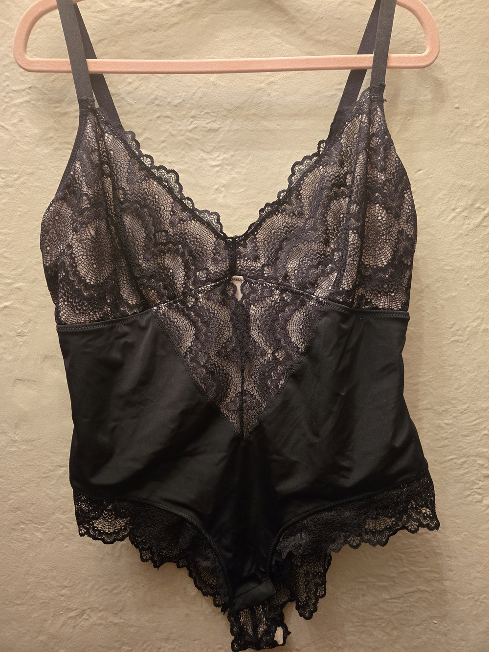 Plus Size Black Lace Satin Teddy Bodysuit Lingerie 3XL Goth